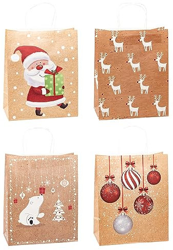 TSI Geschenktüten aus Kraftpapier WEIHNACHTEN, 12er Packung, Größe: Groß (HxBxT 32 x 26 x 12 cm), Art. Nr. 88317