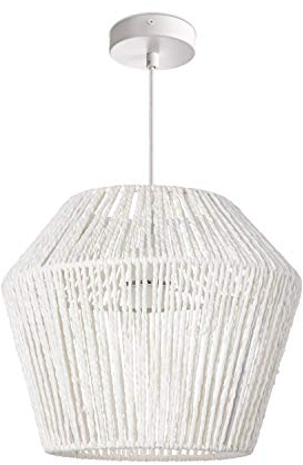 Paco Home Hängelampe Bambus Wohnzimmer Pendelleuchte Rattan Esstisch Esszimmer Lampe E27 Hängeleuchte Papier Boho, Farbe:Weiß (Ø33cm), Leuchtenart/Farbe:Pendelleuchte - Weiß