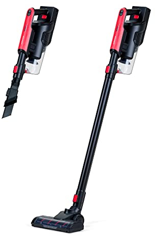 Mellerware - Aspirapolvere verticale senza cavo Whooshy Wireless! | Potente Scopa Elettrica | 120 W | 10 KPA con 2 velocità | 2 spazzole incluse | Estremamente Silenziosa | Supporto da parete | Rossa