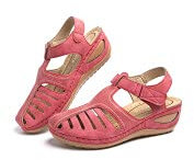 Sandale Femme Compensées Confort Mules Été Et Nu-Pieds Plateforme Plate Chaussures Bout Fermé Sandale Bride Cheville 1 Rouge 40 EU