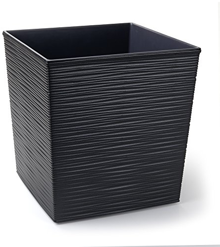 Gordanluk Low Flowerpot Square Textured Flowerpot with internal liner indoor plant pot large plant pots outdoor plant stand (Grey, 25 x 25 x 26cm)