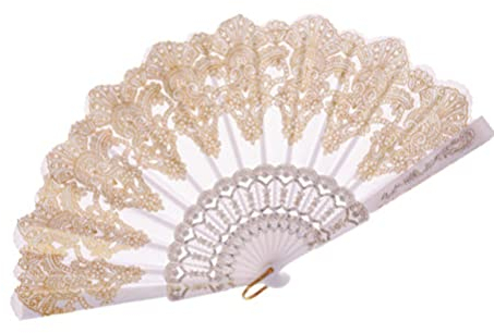 Hand Fan Chinese Style Large Folding Bridal Fan with Tassel for Women, Festival Performance, Home Decorative Accessories (White)