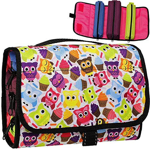 alles-meine.de GmbH Federmappe/Maltasche/Kosmetiktasche - ungefüllt 3 Fach - lustige Bunte Eulen - Federmäppchen Schlamper Etui Stifterolle - Kulturtasche - Zeichenmappe Zeic..