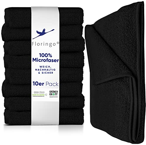 MOON 10er Pack Microfaser, Friseur, Handtücher, Salonhandtücher, ca. 50x90 cm von Floringo mit saugstarker Oberfläche (schwarz)