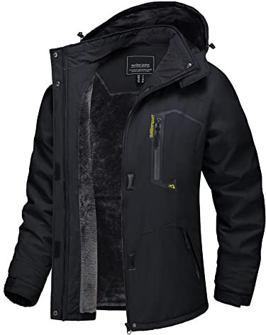 TACVASEN Damen Wasserdicht Fleecejacke Funktionsjacke Winter Wanderjacke Skijacke Outdoor Jacket mit Reißverschlusstaschen, Schwarz, XL