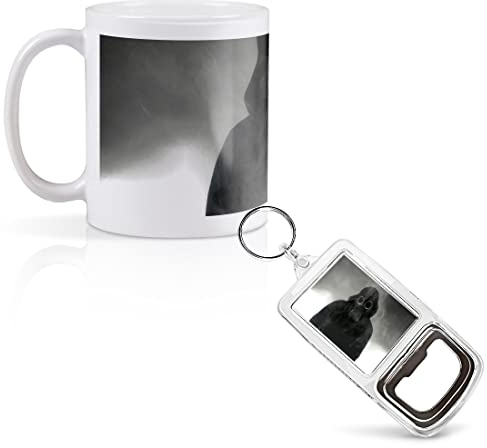 1 x 11oz (284ml) White Ceramic Mug Cup & 1 x Bottle Opener Keyring - Gas Mask Toxic Man Chernobyl Design for Coffee Tea Drinks Kitchen Birthday Office #14546