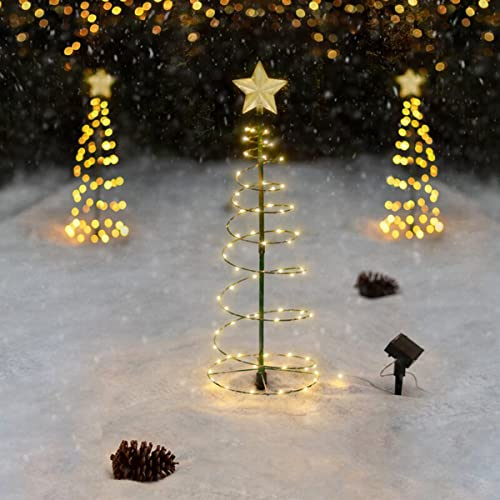 OOWOKS Outdoor Spiral Weihnachtsbaum Lichter LED Stern Weihnachtsbaum Lichterkette Solar Wasserdichte String Lampen Garten Lichterkette Für Patio Hochzeit Weihnachten Garten Hof Dekor,Warmes licht