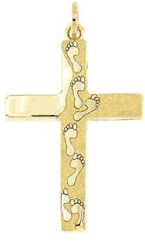 forme di Lucchetta - Christliche Kreuz-Anhänger Gold mit Gottes Fußabdrücke auf Sand - 14 karat Gelbgold, Goldanhänger Damen Mädchen 585 Echtgold für Kette (bis zu 4 mm) - hergestellt in Italien