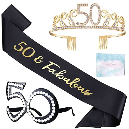 KYZCROTW Geschenkset zum 50. Geburtstag für Frauen, 50 & fabelhafte Schärpe, Tiara Krone, Brille