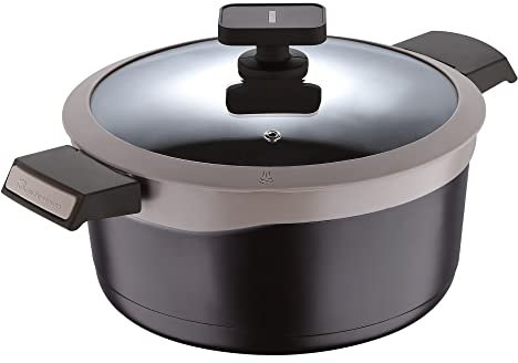 MasterPro - Casserole with Glass Lid, 4.5l - Gastro Induction Cast Aluminium Pot, Professional Quality, Titanium Non-Stick Coating, Ovenproof