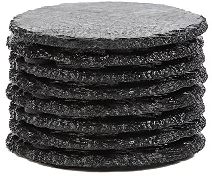 8 runde schwarze Schieferstein-Untersetzer, rund, Schieferstein, Untersetzer für Getränkebar