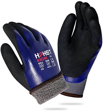 HPHST Arbeitshandschuhe Winter Wasserdicht Thermo Warme Winterhandschuh Montagehandschuhe Grip Winterarbeitshandschuhe Arbeit Doppelbeschichte Nylon Isolierte Handschuhe (Large)