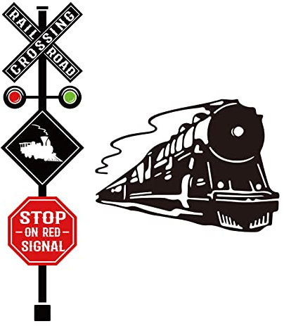 SUPERDANT Zug Wandsticker Bahnübergang Schild Wandtattoo Wandaufkleber Für Jungen Schlafzimmer Vinyl Wandsticker Für Klassenzimmer Kinderzimmer Schlafzimmer Wohnzimmer Dekorationen 39x710cm
