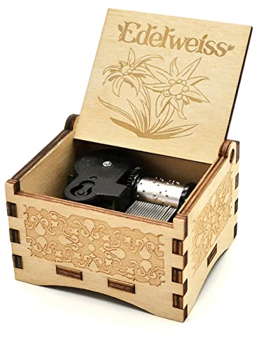 Micteney Edelweiß Spieluhr zum Aufziehen, Handarbeit Holz Deko/Geschenke/Home Deko (Edelweiss)