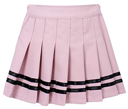 Freebily A-Ligne Jupe Évasé Plissé Écolière Enfant Fille Jupe-Short Intégré Uniforme Scolaire Ecole Jupette Jupe Patinage Tennis Sport Gym Rose 11-12 Ans