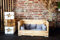 Hundebett Balu aus Holz mit Kissen 90x57x45cm Hundekorb Hundekissen Schlafplatz Vintage Hundesofa Außenbereich Outdoor (90x57x45cm, Geflammt)
