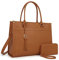 Missnine Handtasche Damen Laptoptasche 15,6 Zoll Shopper Groß Henkeltasche Aktentasche Damen Leder Schultertasche Businesstasche 2-teiliges Set, Braun
