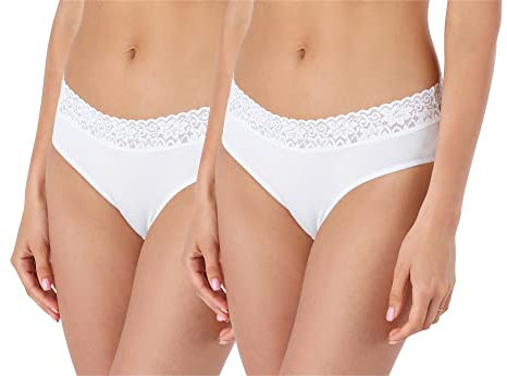 Bellivalini Damen Pantys Baumwolle Spitzenunterwäsche für Frauen BLV50-191 (2Pack-WeißWeiß, L)