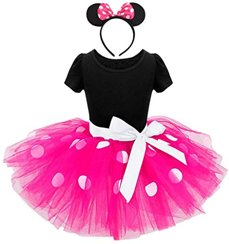 Lito Angels Minnie Mouse Kostüm für Mädchen Kinder, Polka Dot Geburtstag Kleid Tüll Tutu mit Maus Ohren Haarreif, Größe 6-7 Jahre 122, Hot Pink 261
