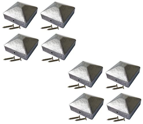 100mm x 100mm Metal Fence Post Top Cap, Galvanised Steel Pyramid - Pack of 8