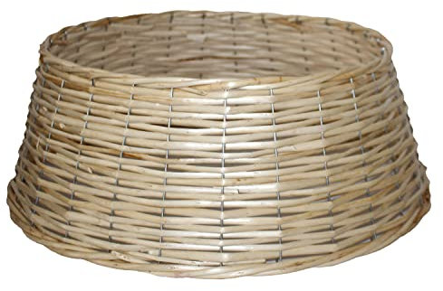 TIENDA EURASIA - Cubre Pie Arbol Navidad de Mimbre, Cesta de Decoracion Navideña y Elegante (Natural, 39 x 18 x 49 cm)