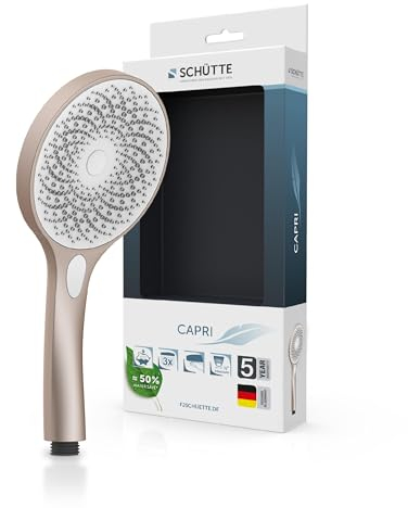 SCHÜTTE Handbrause CAPRI mit Samtstrahl-Technologie | Duschkopf mit über 300 Düsen und 3 einstellbaren Strahlarten | Brausekopf Antikalk für die Dusche | Rose