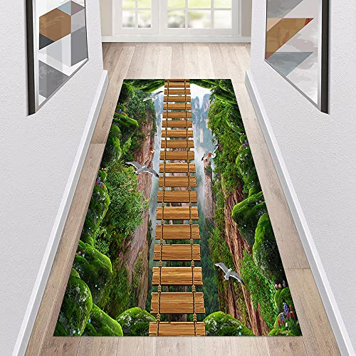 Teppich Läufer Flur rutschfest Küchenläufer Waschbar 3D Druckmuster 60X140CM Grün Korridor Teppichläufer Lang Küchenteppich Für Küche Wohnzimmer Schlafzimmer Teppichläufer Meterware Anpassbar