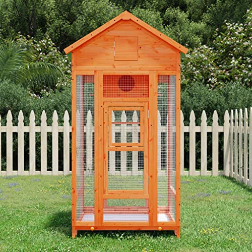 Tidyard Vogelhaus, Vogelvoliere aus Holz, Vogelkäfig, Vogelkäfig für draußen, Tierkäfig, mit wasserdichtem Dach, braun 91,5 x 53 x 170 cm, Massivholz, Kiefer