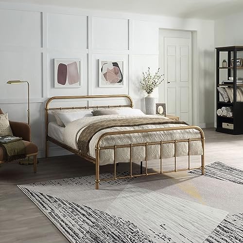SlumberWorx TEWIN VINTAGE HOSPITAL ANTIQUE BRASS METAL BED FRAME - SINGLE/SMALL DOUBLE/DOUBLE/KING SIZE WITH MATTRESS OPTIONS (No Mattress, King (U.K. Standard))