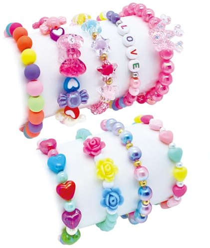 SIELEVIN 9 PCS Cute Kids Bracelets for Girls Pink LOVE Beaded Bracelets Little Girls Costume Jewelry Princess Party Favors Pretend Play Birthday Easter Christmas Valentines Toddler Jewelry
