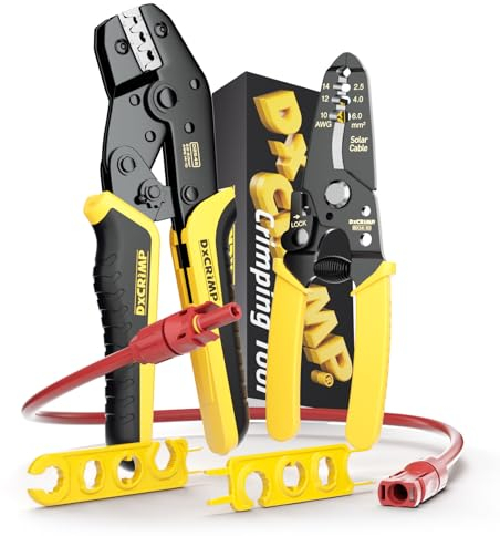 DxCRIMP Set di pinze crimpatrici a energia solare, pinza crimpatrice per cavo PV da 2,5/4,0/6,0 mm², pinza a crimpatura, connettore con 2 chiavi inglesi e pinze spelafili per connettore solare cavo di