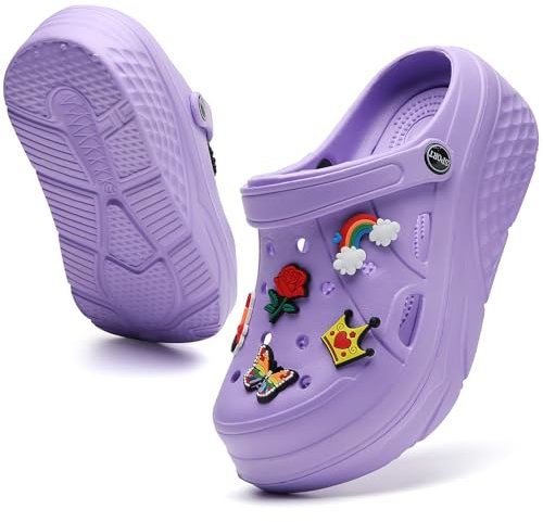 ELIOGN Zuecos con plataforma para mujer, ligeros, deslizantes, deslizantes, zapatos de jardín, Lila 1, 38 EU