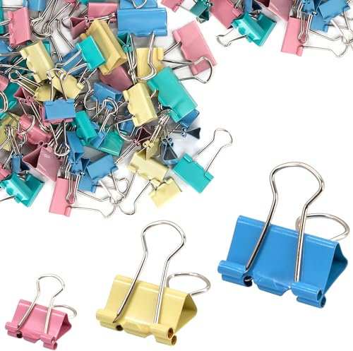 72Pcs Bulldog Clips, 15mm 19mm 25mm Assorted Size Paper Clips, Colored Metal Foldback Clips, File Money Papper Stationary Clamps for Office School Home Kitchen Shops
