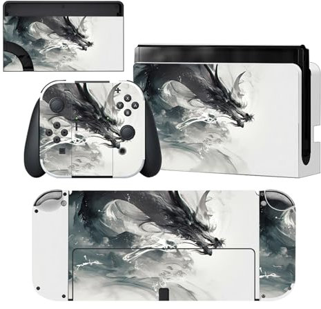 playvital Adesivo Skin Protettiva per Nintendo Switch OLED,Decal Sticker Vinile per Nintendo Switch OLED Console&Joycon&Dock&Grip-Drago Spirito d'Inchiostro