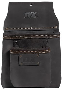 OX Tools Pro Oil-Tanned Leather 2 Pocket Utility Bag – Top Grain Leather Construction & Stitching Reinforcements