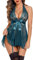 iSpchen Lingerie Sexy en Dentelle vêtements de Nuit Dos Nu, Lingerie à col en V Profond avec String, Robe de Lingerie, Couleur Bleu Encre XL