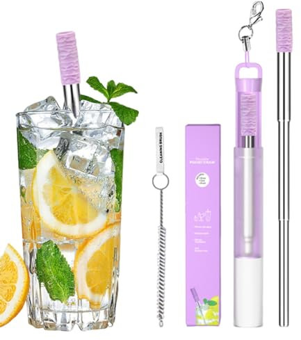 Metal Collapsible Drinking Straws | Portable Pocket Straws | Reusable Stainless Steel Straws | Stainless Steel Drinking Straw with Case, Collapsible Metal Straw, Reusable Drinking Straw