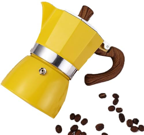 PLABNK 45ml Moka Pot, Stovetop/Espresso Maker, Aluminum, Removable, Thickened Silicone Ring/Seal+ Anti-slip Handle, Easy To Use/Clean, for Moka, Cuban Coffee, Cappuccino, Latte,Yellow