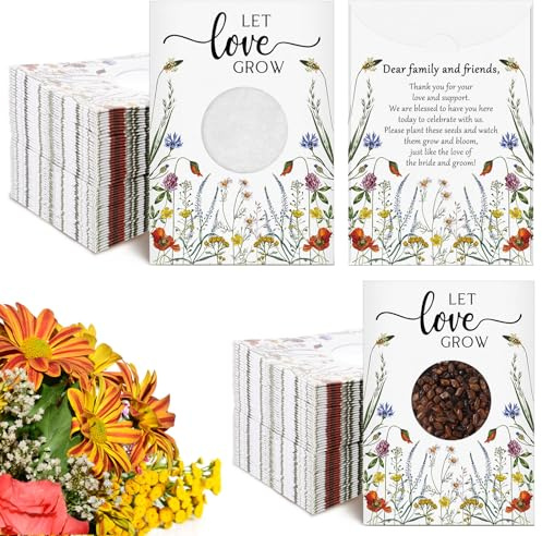 Fumete 100 Pcs Let Love Grow Seed Packets Wedding Favor for Guests Bulk Envelope Kraft Bag with Window Flower Resealable Seed Storage Packets for Wedding Party Favors Bridal Shower