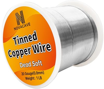 Novacave Tinned Copper Wire, 20 Gauge, 330Ft, 1Lb Spool, for Stained Glass, Crafting, Beading, Jewelry Making