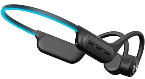 SAIET - Cuffie Conduzione Ossea Bluetooth - Auricolari Running e Piscina Waterproof - 6h di Ascolto Musica - Impermeabili con Fascia Luminosa - Nero