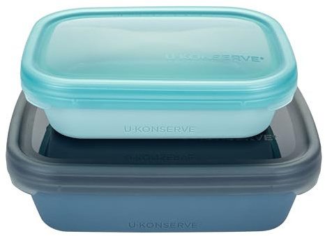 U Konserve Platinum Silikon verschachtelte Duo Lebensmittelaufbewahrungs-Bento-Box, Doppeldichtung, rechteckiger Behälter, 2er-Pack, auslaufsicher, bruchsicher, spülmaschinenfest, plastikfrei, 680 ml
