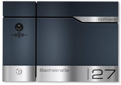 Metzler Briefkasten mit Video Türsprechanlage VDM10 2.0 und Zeitungsfach in Anthrazit RAL7016 - LAN/POE - Edelstahlleisten personalisiert mit individueller Lasergravur, Videosprechanlage Links
