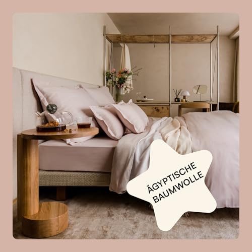 Amqua Ägyptische Baumwolle Bettwäsche | Mako Satin 200x200 Rosa | Hotel Bettwäsche Set mit 2x 80x80 Kissenbezug | Aesthetic Deckenbezug 200x200