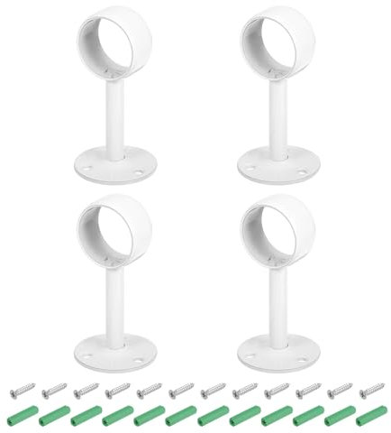 QUARKZMAN 4 Pièces Support de Tringle à Rideau de 1,26 Pouces, Support de Plafond pour Tuyau avec Bride de Fixation, en Acier Inoxydable avec Vis, Blanc