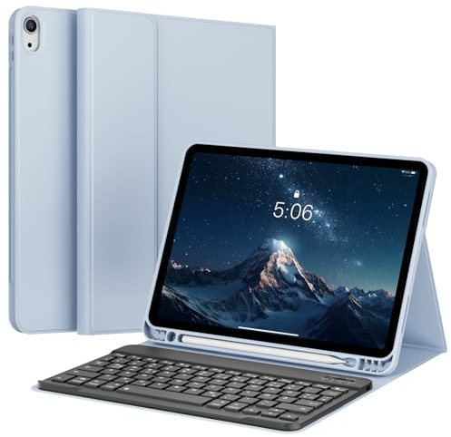 KVTVOU Tastatur Hülle für iPad Air 11 Zoll, iPad Air 5./4., Hellblau