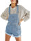 Women Denim Bib Short Overalls Adjustable Suspender Romper Shorts Casual Rolled Cuff Wide Leg Jumpsuit Shortalls With Pocket (A-baby blue, L)