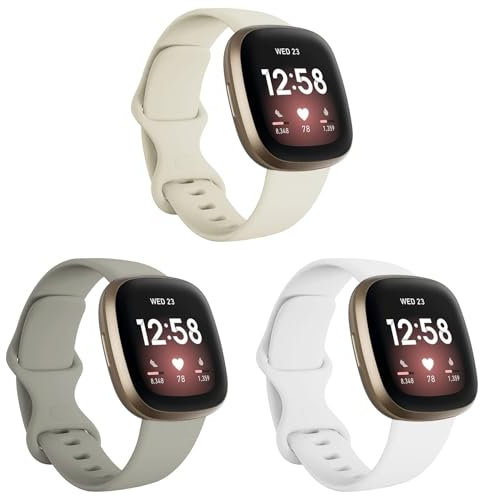 Damen Armbänder Kompatibel mit Fitbit Versa 3/Versa 4/Sense/Sense 2 Armband, Weiches Silikon Uhrenarmband Sports Watch Ersatzarmband (ZZZ-Beige/Weiß/Grau, Einheitsgröße)