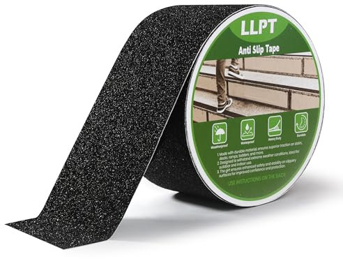 LLPT Grip Tape | Schwerlast Antirutsch Klebeband | für Treppen Wasserdicht Außen Innen | Rutschfeste Traktionsstreifen | für Treppenstufen Boote Rampen Treppenbelag (ASB350) | Schwarz | 76mm x 5m