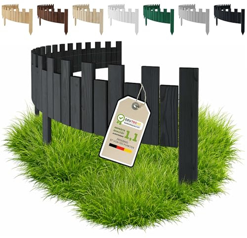 Floranica Rasenkante Holz Beeteinfassung 200 x 40 cm Zackenform Anthrazit | Flexibler Rollborder aus Kiefernholz für Beet, Rasen und Wege in Staketenzaun-Optik – chromfrei imprägniert, ohne Grünstich